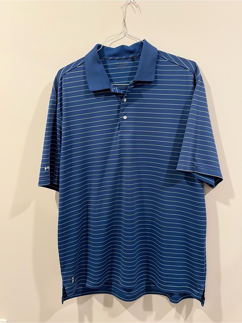 PING Men's Navy and Light Blue Striped Polo